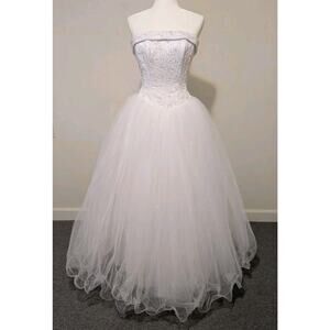 Strapless Corset Floral Beaded Basque Waist Debutant Ball Gown Wedding Dress Sz8